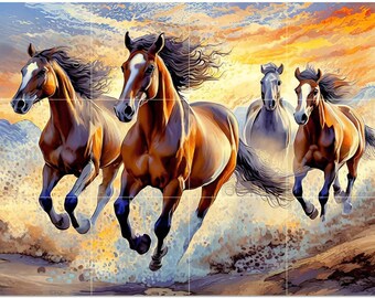 Wild Running Horses Pattern A976 Art Tile Mural Kitchen Shower Bath Wall Backsplash Marble Ceramic