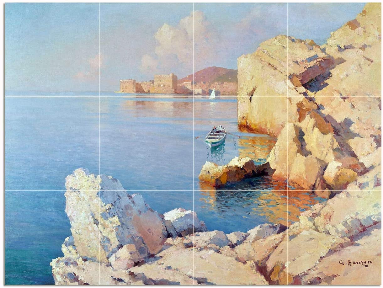 Seascape by Alexei Hanzen Ocean Sea Boat Stones Rocks Mountains Tile ...