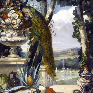 Still Life With Peacock By Narcisse Virgile Diaz De La Pena Accent Tile Mural Kitchen Bathroom Wall Backsplash One Tile Ceramic