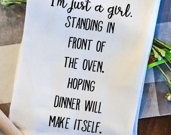 Paño de cocina de algodón con la frase "Solo soy una chica" (con un toque sarcástico), regalo para amantes de la gastronomía.