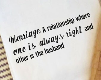 Paño de cocina con cita divertida sobre el matrimonio, decoración de cocina con humor, regalo de boda