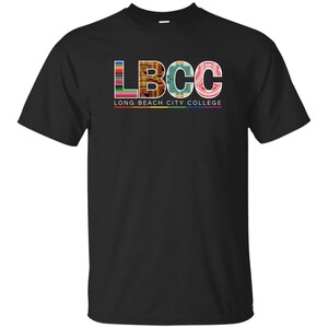 May include: Black t-shirt with a colorful graphic of the letters "LBCC" and the text "Long Beach City College" underneath.