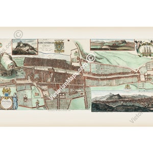 The Plan of Edinburgh antique panoramic map guide Edenburgh A. Johnston J. Bowles De Wit 1710 art print poster gift present Scotland Britain