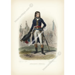 Bonaparte General young Napoleon in 1789-1899 old antique portrait engraving Langlois 1847 art print poster gift French Revolution war army