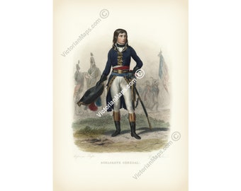 Napoleon Bonaparte portrait art print young General in 1789-1899 wall decor poster French Revolution antique engraving Langlois 1847 gift