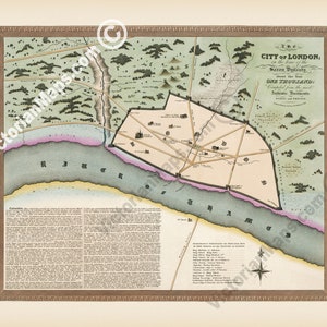 Ciudad de Londres en tiempos de la dinastía sajona y los vikingos c.1000 mapa antiguo Darton 1810 impresión de arte cartel regalo recuerdo histórico Inglaterra Gran Bretaña