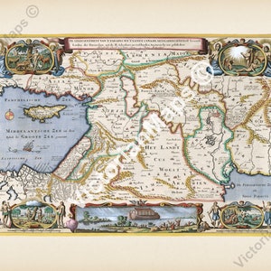 PARADIES Heiliges Land Naher Osten Jerusalem Babylon Antike alte frühe Landkarte Stoopendaal Keur 1738 Kunstdruck Plakat Geschenk Israel Palästina