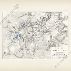 Battle of Borodino 1812 Napoleon Bonaparte old antique plan Alison's Atlas map Johnston art print poster gift army soldier officer military
