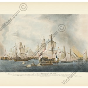 VICTORY of TRAFALGAR battle in the REAR 1805 old antique Victorian engraving R. Dodd 1843 art print poster gift British Royal Navy military