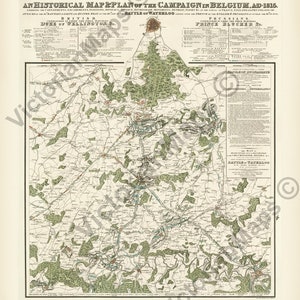 Waterloo battle plan Wellington campaign in Belgium 1815 campaign map J Booth 1816 art print poster best gift souvenir military history army