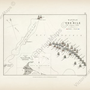 Battle of the Nile 1798 antique Victorian plan A. Johnston Alison's Atlas map 1850 art print poster chart best gift navy military historical