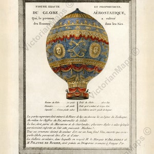 Montgolfier brothers 1st flight hot air balloon size description details antique engraving 1786 art print poster gift present pilot aviation