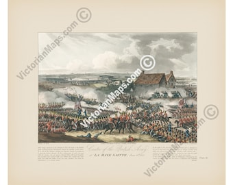 Antique Waterloo Battle art print Centre of the British Army La Haye Sainte 18 June 1815 wall decor poster engraving gift soldier officer