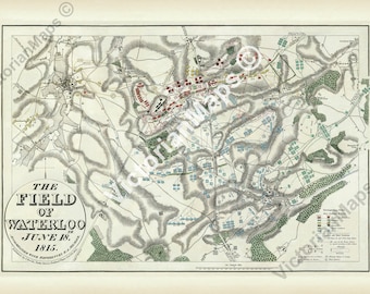Antique map The Field of Waterloo Battle 18 June 1815 art print wall decor poster plan Booth 1816 museum grade gift military soldier officer