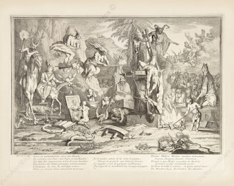 Antique Witches Sabbath I art print wall decor poster Claude Gillot 1700 restored Georgian engraving devil demon satan occult gift mythology