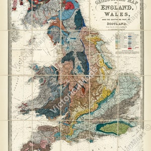 old antique Victorian Geological map of England & Wales E G Ravenstein 1865  art print poster geology best gift geologist geographer present
