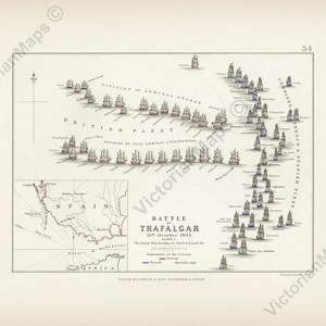 Battle of Trafalgar 1805 Plate 1 antique Victorian plan Johnston Alison's Atlas map 1850 art print poster gift British Royal Navy military