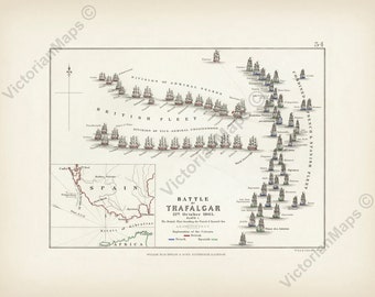 Battle of Trafalgar 1805 Plate 1 antique Victorian plan Johnston Alison&#39;s Atlas map 1850 art print poster gift British Royal Navy military
