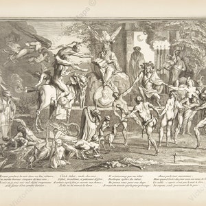 Witches Sabbath II antique engraving Claude Gillot 1700 art print poster best occult gift present souvenir mythology witching devil demon