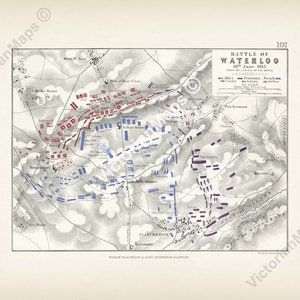Battle of Waterloo 1815 Sheet 2 antique Victorian plan Alison's Atlas map Johnston 1850 art print poster gift British military army soldier