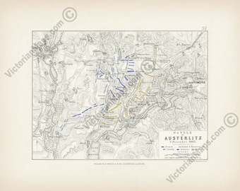 Antique map Battle of Austerlitz 1805 art print wall decor poster Napoleon Bonaparte Victorian plan Alison's Atlas Johnston 1850 gift army