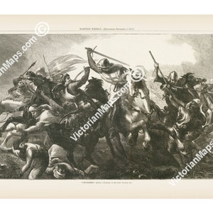 CRUSADERS medieval knights in battle old antique Harper's Weekly engraving John Gilbert 1876 art print poster gift present soldier officer