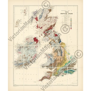 antiguo mapa geológico victoriano de las Islas Británicas E. Best & E. Stanford 1893 Reino Unido Gran Bretaña Irlanda arte impresión cartel regalo geología
