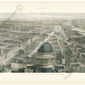 antiker Kupferstich Blick auf London von der St Paul's Catedral nach Osten 1892 Kunstdruck Poster Geschenk Souvenir England UK