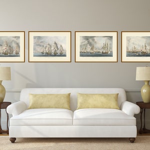 TRAFALGAR Battle Victory Admiral Nelson All FOUR Plates 1-4 engravings R. Dodd 1843 art print poster gift Navy captain sailor seaman warship