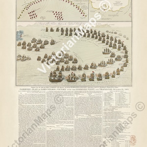 Fairburn's plan of Trafalgar Battle Horatio Nelson victory 1805, old antique Georgian broadside map - art print poster best gift navy sailor