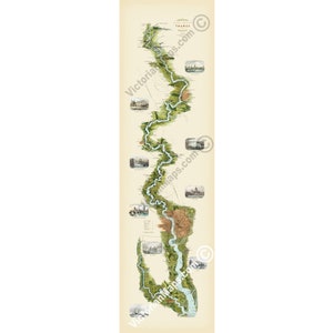 old antique Tombleson's Panoramic map of river Thames 1850 +9 inset views art print poster gift present Eton Oxford Windsor London Greenwich