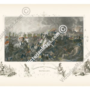 Decisive Charge of the Life Guards at Waterloo Battle antique engraving L. Clennell 1816 art print poster gift British military army soldier