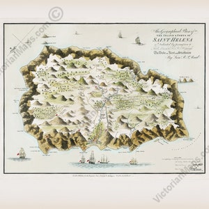 Saint Helena Island & Forts plan Napoleon Bonaparte exile after Waterloo Battle old antique Georgian map 1817 art print poster present gift