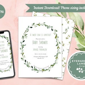 Leaf Frame Baby Shower Invitation  | Boy or Girl Shower Invite | Fresh Neutral Greenery Invite | Download and print it now!