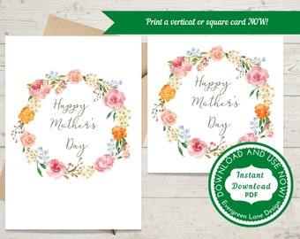 Happy Mother's Day Card | Beautiful Watercolor Floral Mother's Day Card | PDF to Print NOW at Home