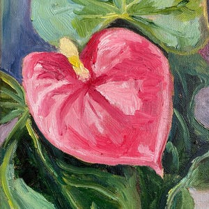 Pink Anthurium Art Print: Matisse-Inspired Botanical Painting