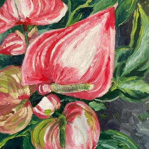 Anthurium Flower Original Painting: Crimson Blooms Tropical Wall Decor
