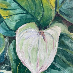 White Anthurium Oil Painting Print: Tropical Floral Wall Art
