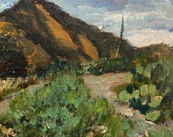Southwest Desert Landscape Painting: Texas Mountain Art, Cactus Decor