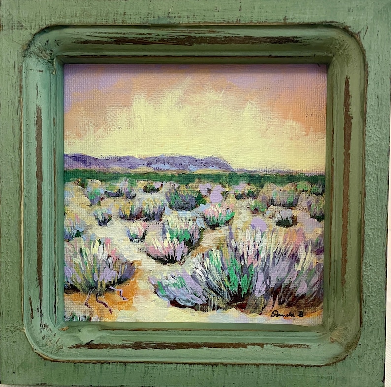 New Mexico Desert Original Landscape Painting Framed 6x6 Southwest Art ...