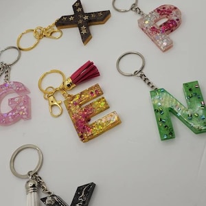 Personalized Letter Resin keychain / Letter Keychain / Custom / Spike keychain / Floral Keychain / Rhinestone