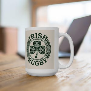 Ireland Rugby Mug, Celtic Knot Coffee Cup, Irish Rugby Gift, St. Patrick’s Day Mug, 11oz 15oz Ceramic Mug for Tea or Coffee Lovers
