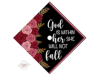 Custom God is Within Her Printed Graduation Cap Topper
