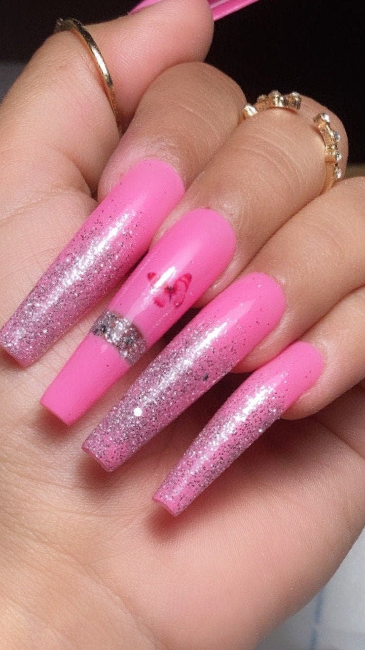 XXL pink nails nails press on nails long nails | Etsy