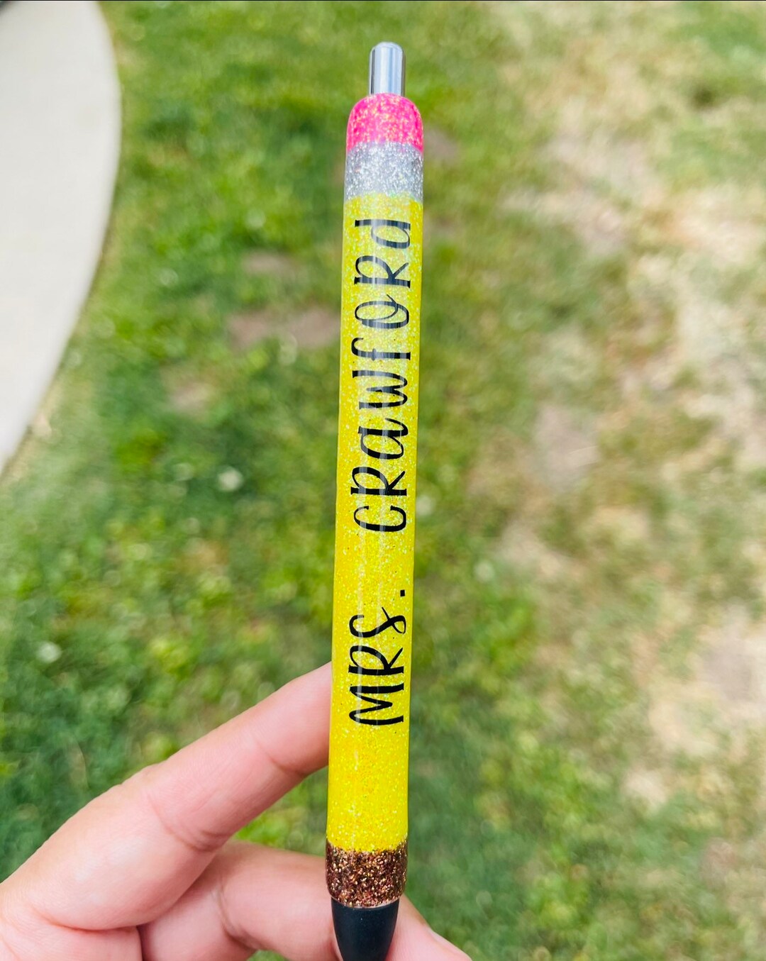 Pencil Inspired Glitter Pen Custom Glitter Pen Teacher Pen Etsy