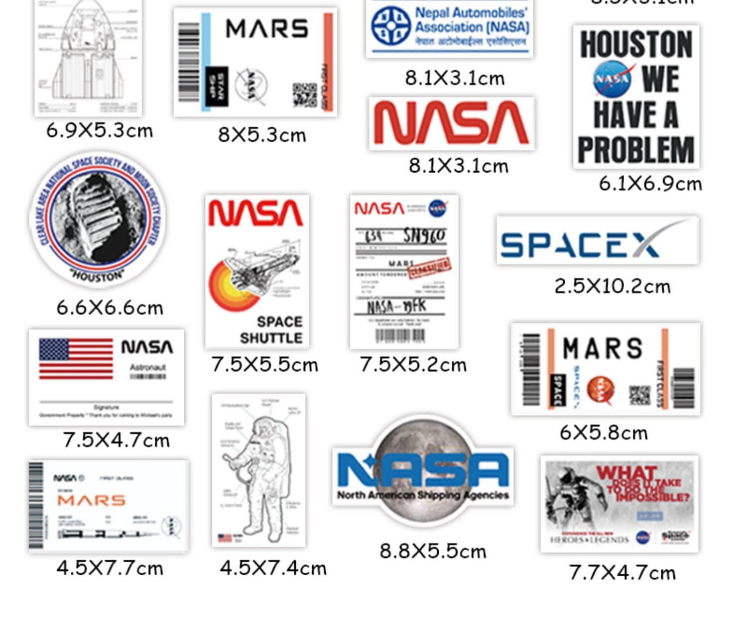 45 X Nasa Sticker Pack NASA SpaceX Sticker Wordings labels Etsy