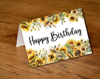 Printable Birthday Card 5x7, Happy Birthday Greeting Card, Sunflower Birthday Card, Printable Instant Download PDF