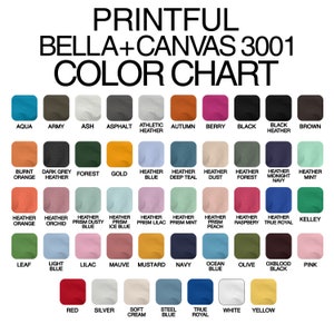 Pode incluir: Carta de cores para as t-shirts Bella + Canvas 3001, mostrando uma variedade de cores, incluindo &aacute;gua, ex&eacute;rcito, cinza, asfalto, cinza atl&eacute;tico, outono, baga, preto, cinza preto, marrom, laranja queimado, cinza escuro, floresta, ouro, azul cinza, cinza azul escuro, cinza p&oacute;, cinza floresta, cinza azul meia-noite, cinza menta, cinza laranja, cinza orqu&iacute;dea, cinza azul empoeirado, cinza azul gelo, cinza lil&aacute;s, cinza menta, cinza p&ecirc;ssego, cinza framboesa, cinza azul royal, kelley, folha, azul claro, lil&aacute;s, malva, mostarda, azul marinho, azul oceano, oliva, preto sangue, rosa, vermelho, prata, creme suave, azul a&ccedil;o, azul royal, branco e amarelo.
