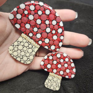 Hand Painted Dot Art Red Mushroom Magnet Set | 2 Magnet Set