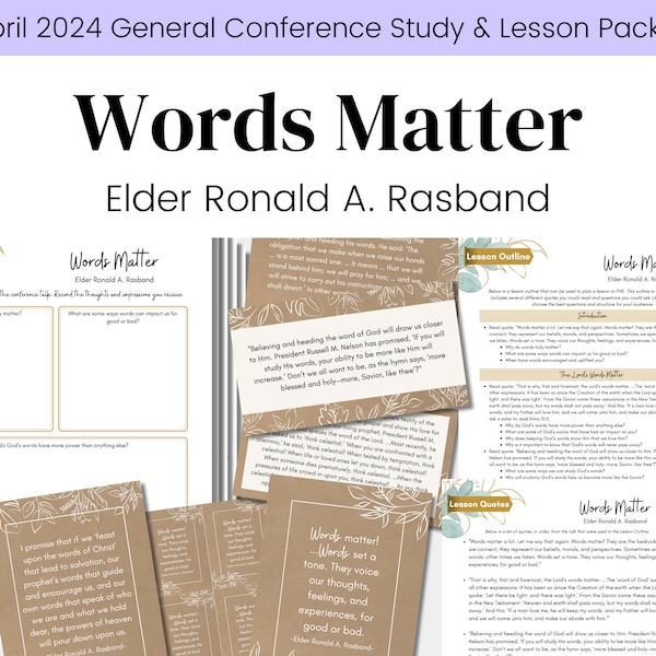 Words Matter- Elder Ronald A. Rasband -LDS April 2024 General Conference- Relief Society Lesson- Relief Society Handout- Digital Download